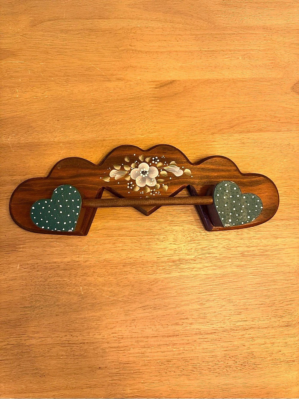 vtg hand made wooden hanging towel rack hand painted floral folk art